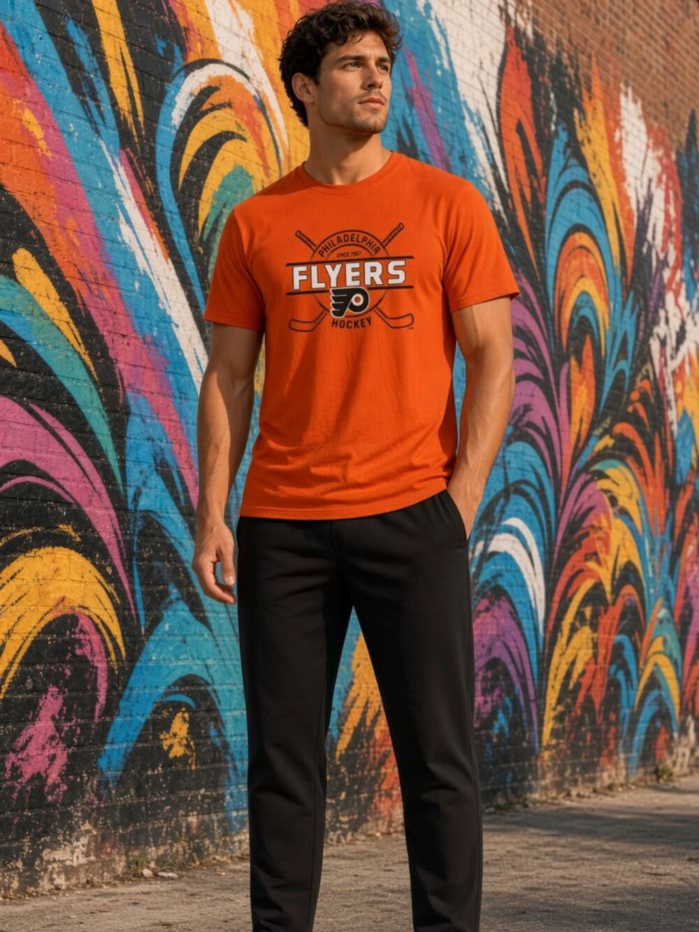Champion Men Orange Flyers NHL Heritage Hockey Tee Athletic Cotton US S